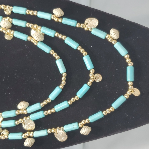 Bijou drive Triple Layer Simulated Turquoise Stone Brass Necklace - Picture 2 of 5